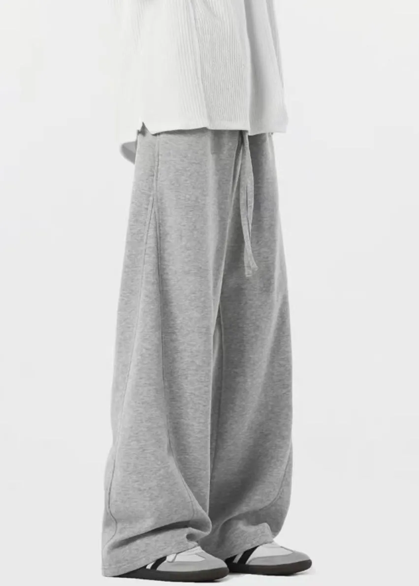 New Grey Lace Up Pockets Warm Fleece Mens Pants Spring RM064