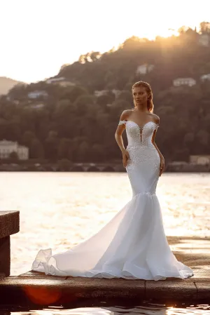 Off Shoulder Wedding Dress - Tulle Mermaid Wedding Gown - Lace Corset Back Wedding Dress Plus Size