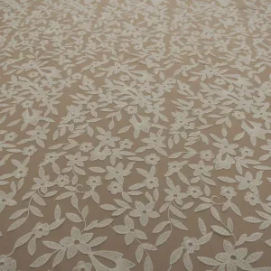 Off White Tulle with  Off White  Floral Design Embroidered Fabric