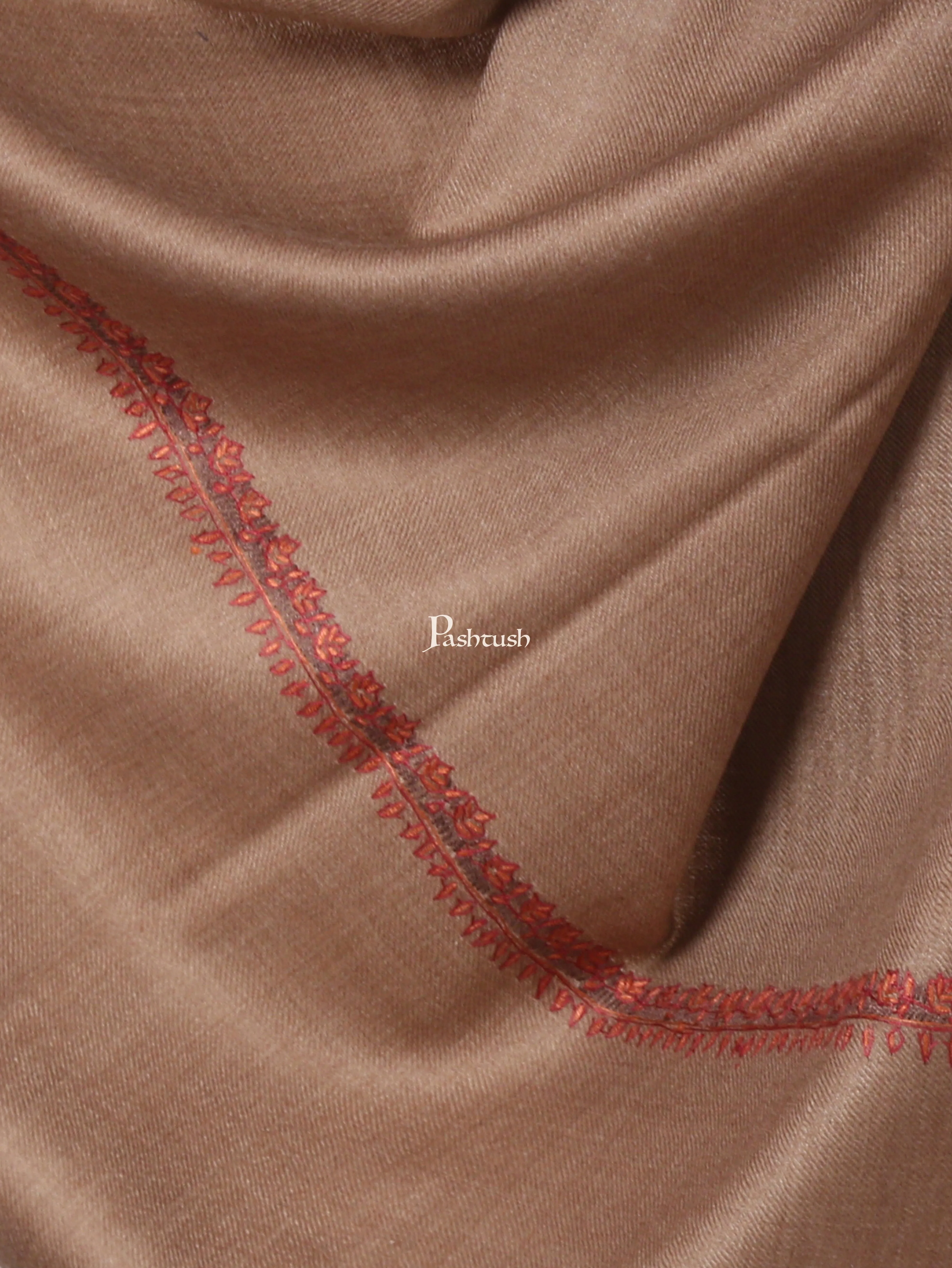 Pashtush His And Her Gift Set Of Fine Wool Hand Embroidery Shawls With Wooden Chester Box, Beige and Multicolour