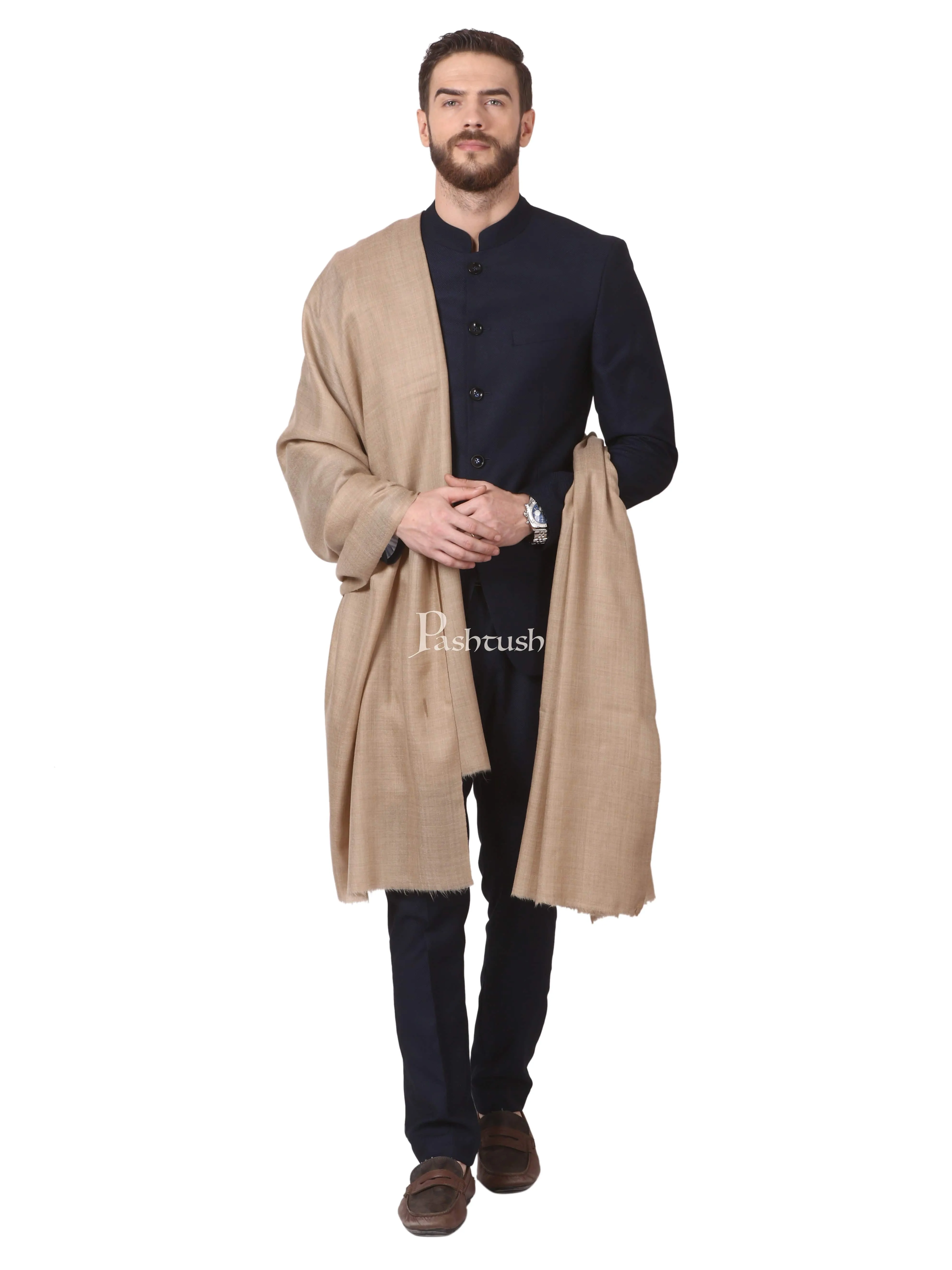 Pashtush His And Her Set Of Fine Wool Shawls, Premium Gift Box Packaging, Taupe and Maroon
