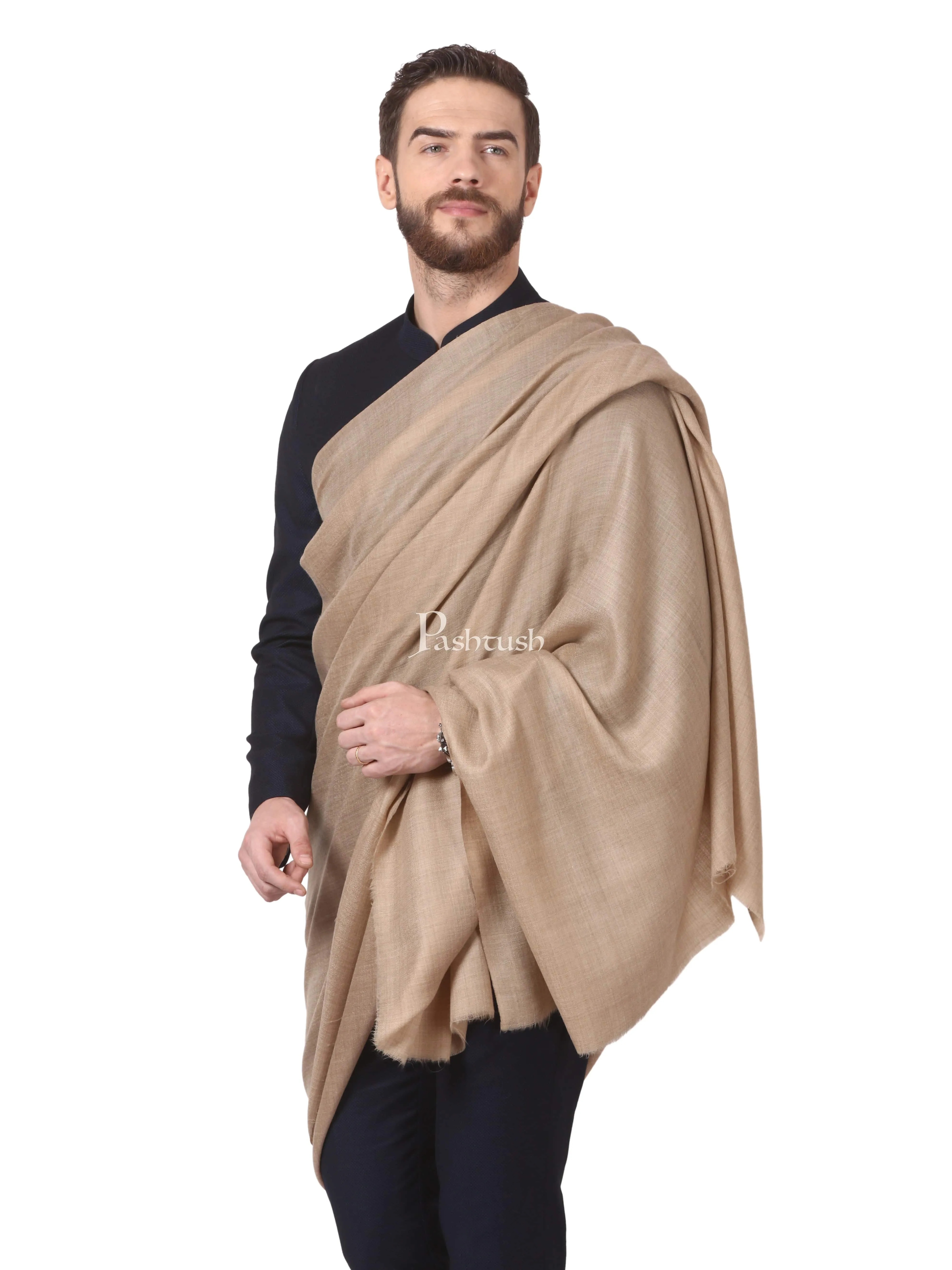 Pashtush His And Her Set Of Fine Wool Shawls, Premium Gift Box Packaging, Taupe and Maroon