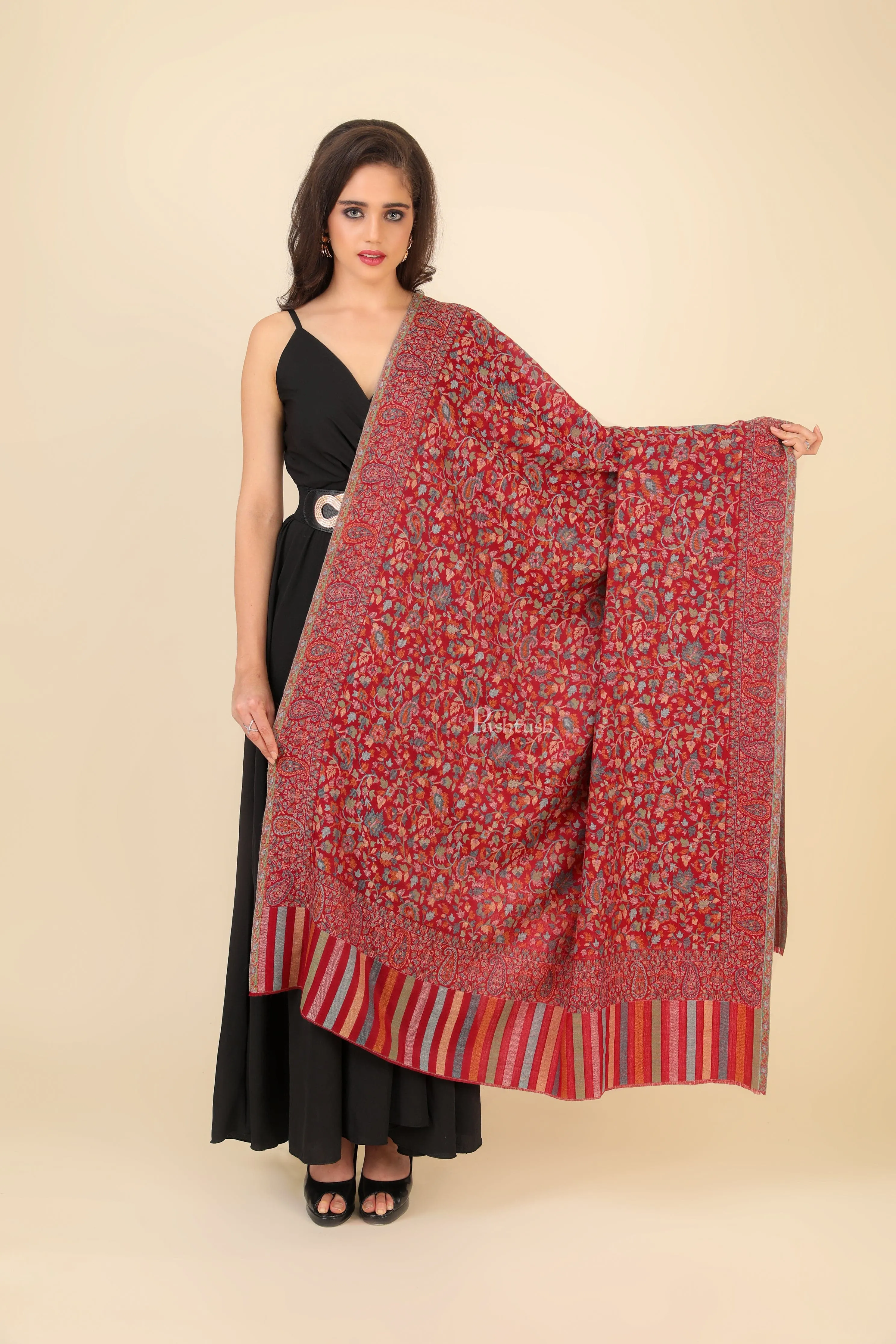 Pashtush His And Her Set Of Fine Wool Shawls, Premium Gift Box Packaging, Taupe and Maroon