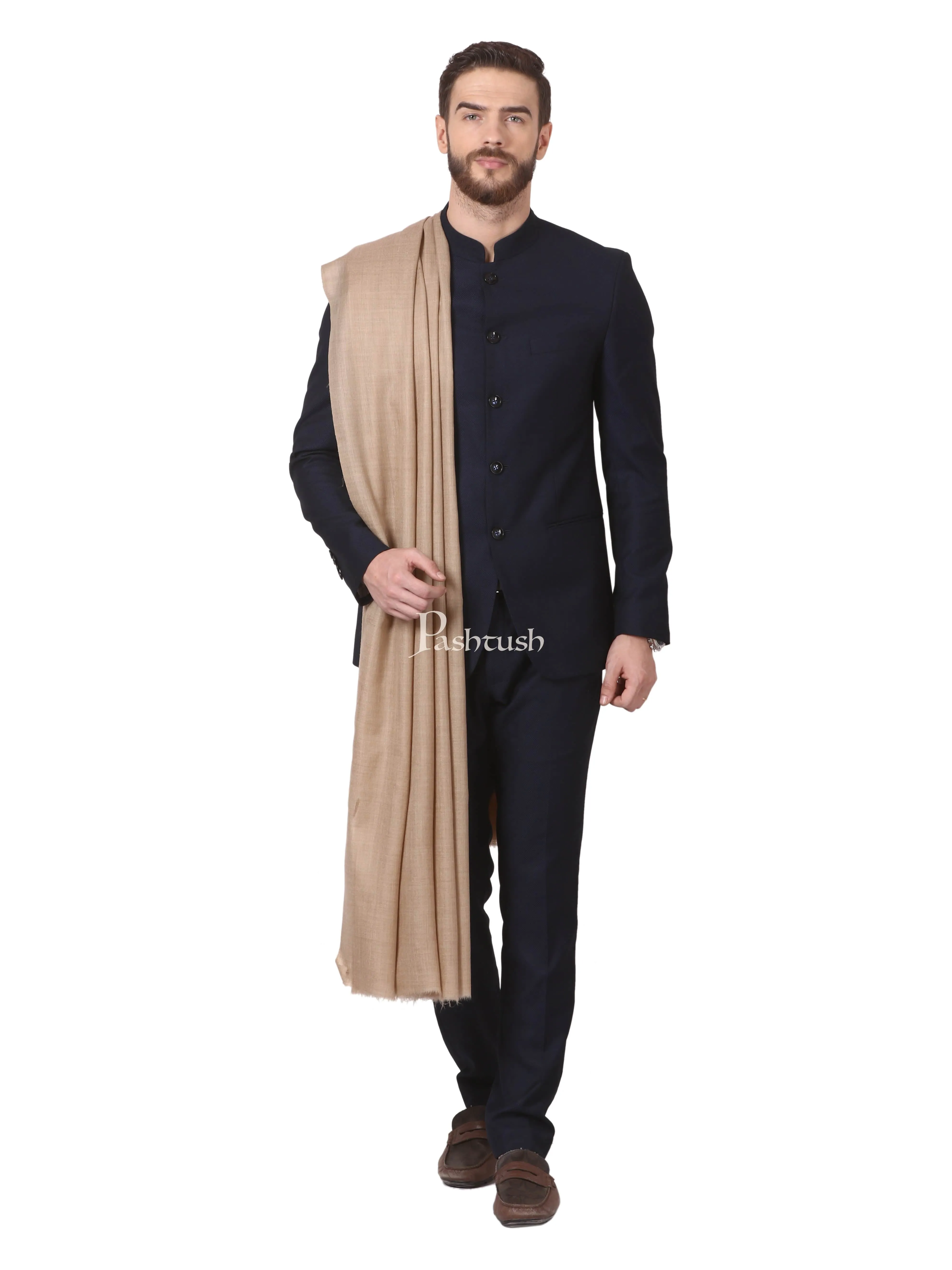 Pashtush His And Her Set Of Fine Wool Shawls, Premium Gift Box Packaging, Taupe and Maroon