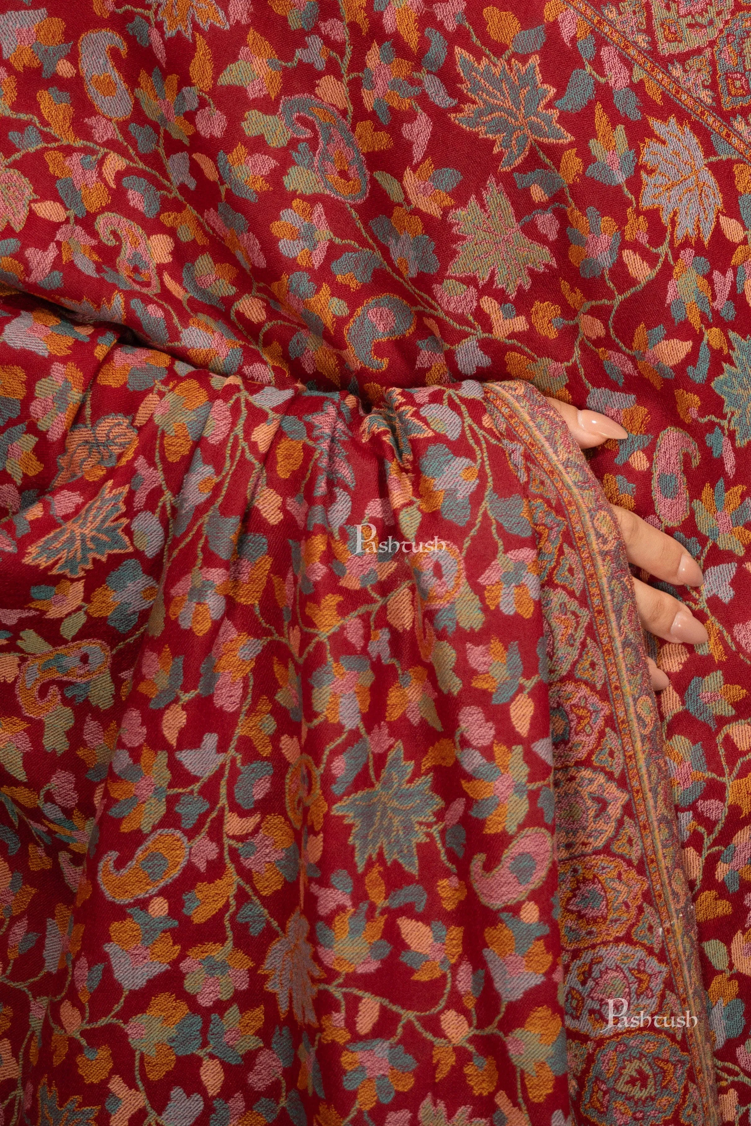 Pashtush His and Her set of Fine Wool, Shawls, With Premium Gift Box, Beige and Crimson