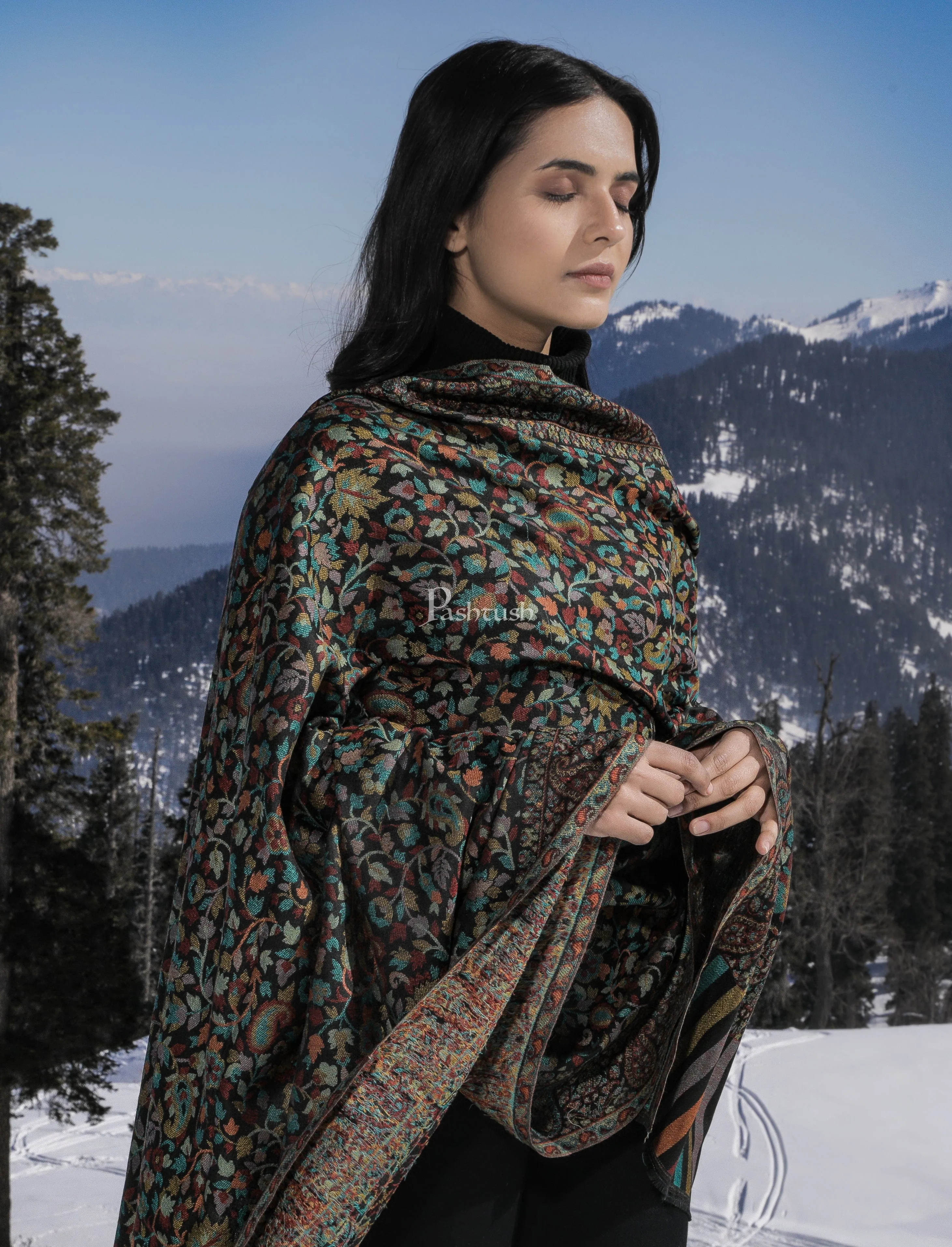 Pashtush His and Her set of Fine Wool Shawls, With Premium Gift Box, Beige and Multicolour