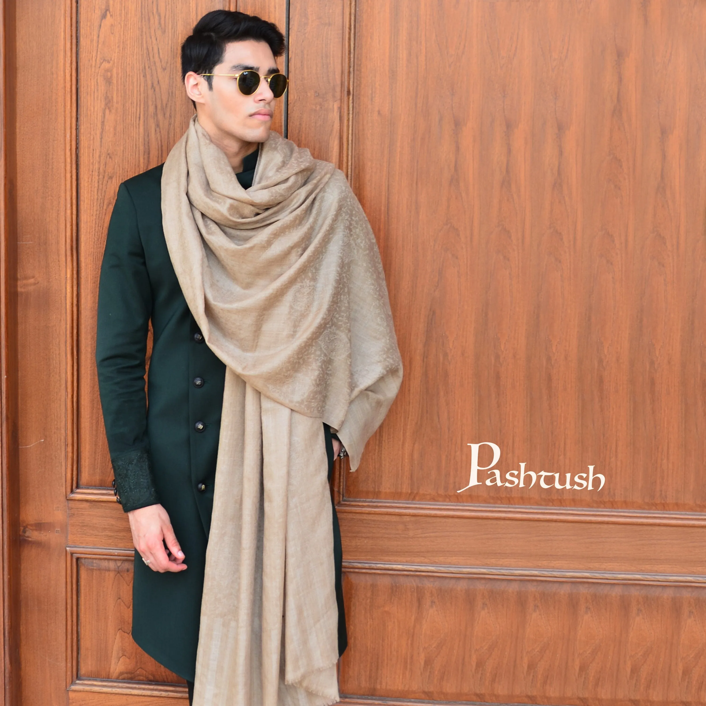 Pashtush His and Her set of Fine Wool Shawls, With Premium Gift Box, Beige and Multicolour