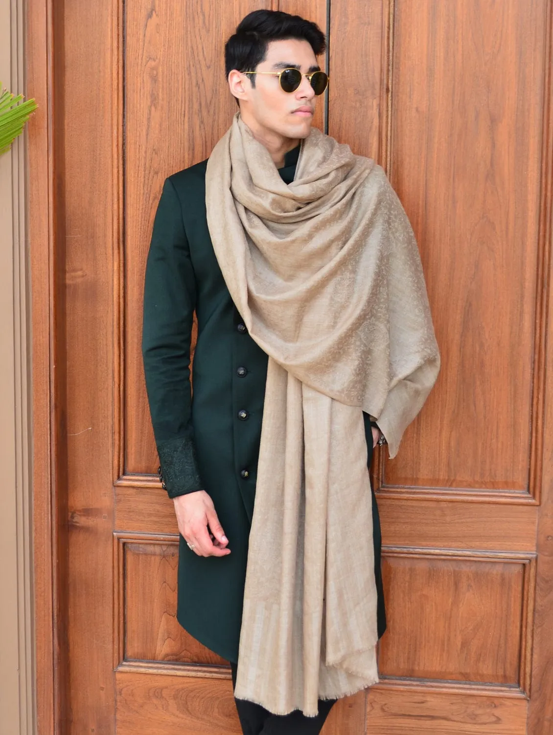 Pashtush His and Her set of Fine Wool Shawls, With Premium Gift Box, Beige and Multicolour
