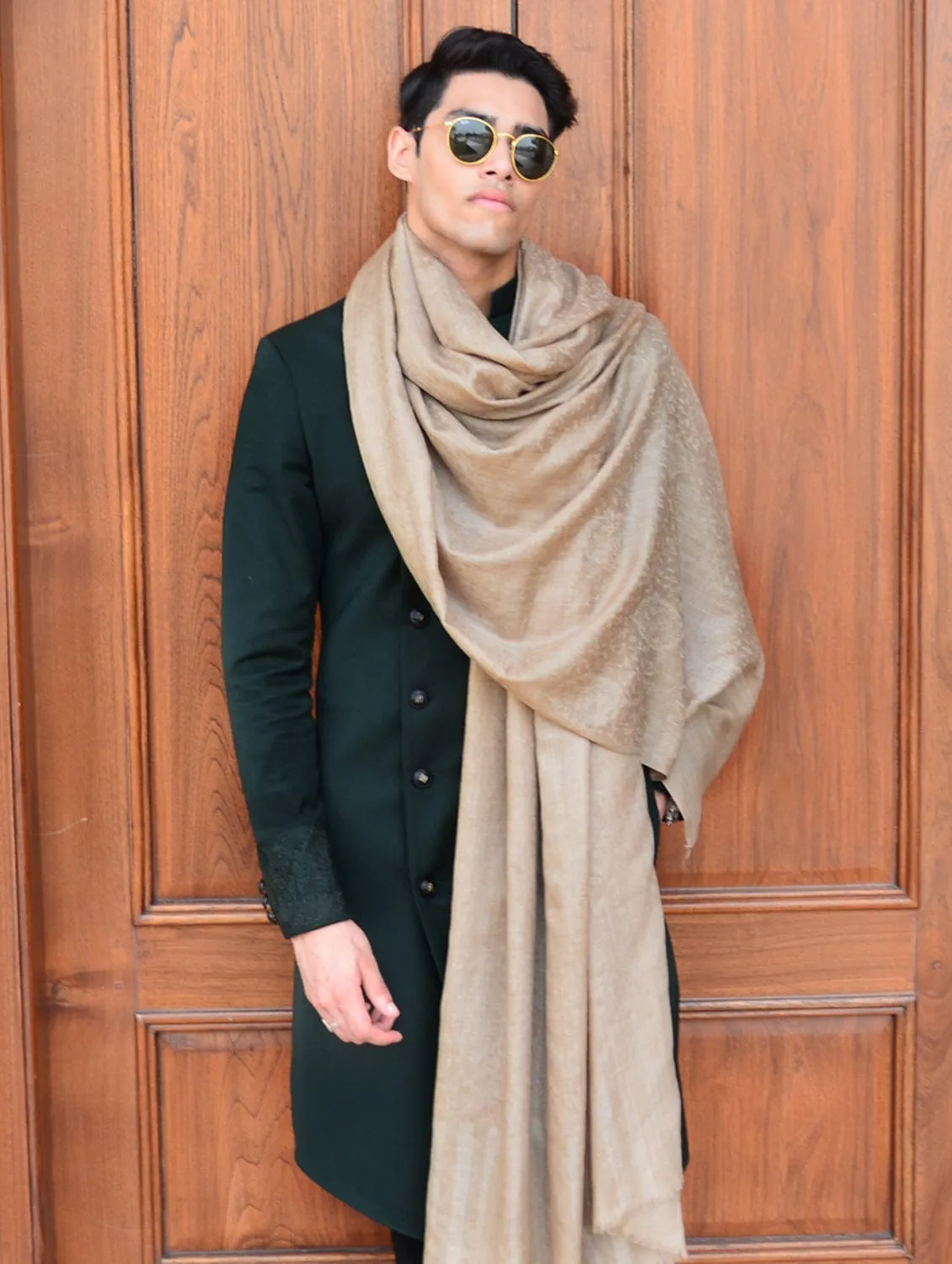 Pashtush His and Her set of Fine Wool Shawls, With Premium Gift Box, Beige and Multicolour