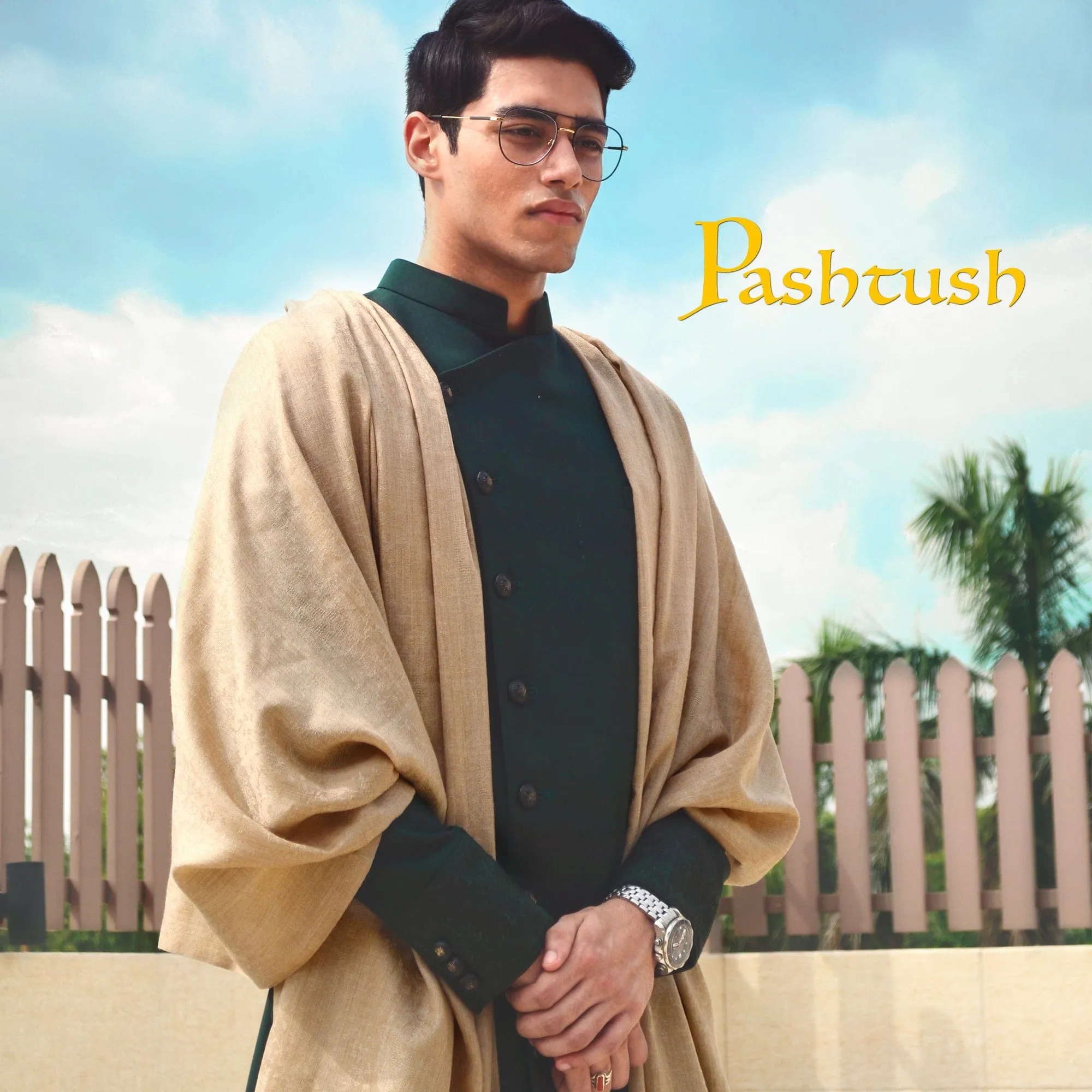 Pashtush His and Her set of Fine Wool Shawls, With Premium Gift Box, Beige and Multicolour