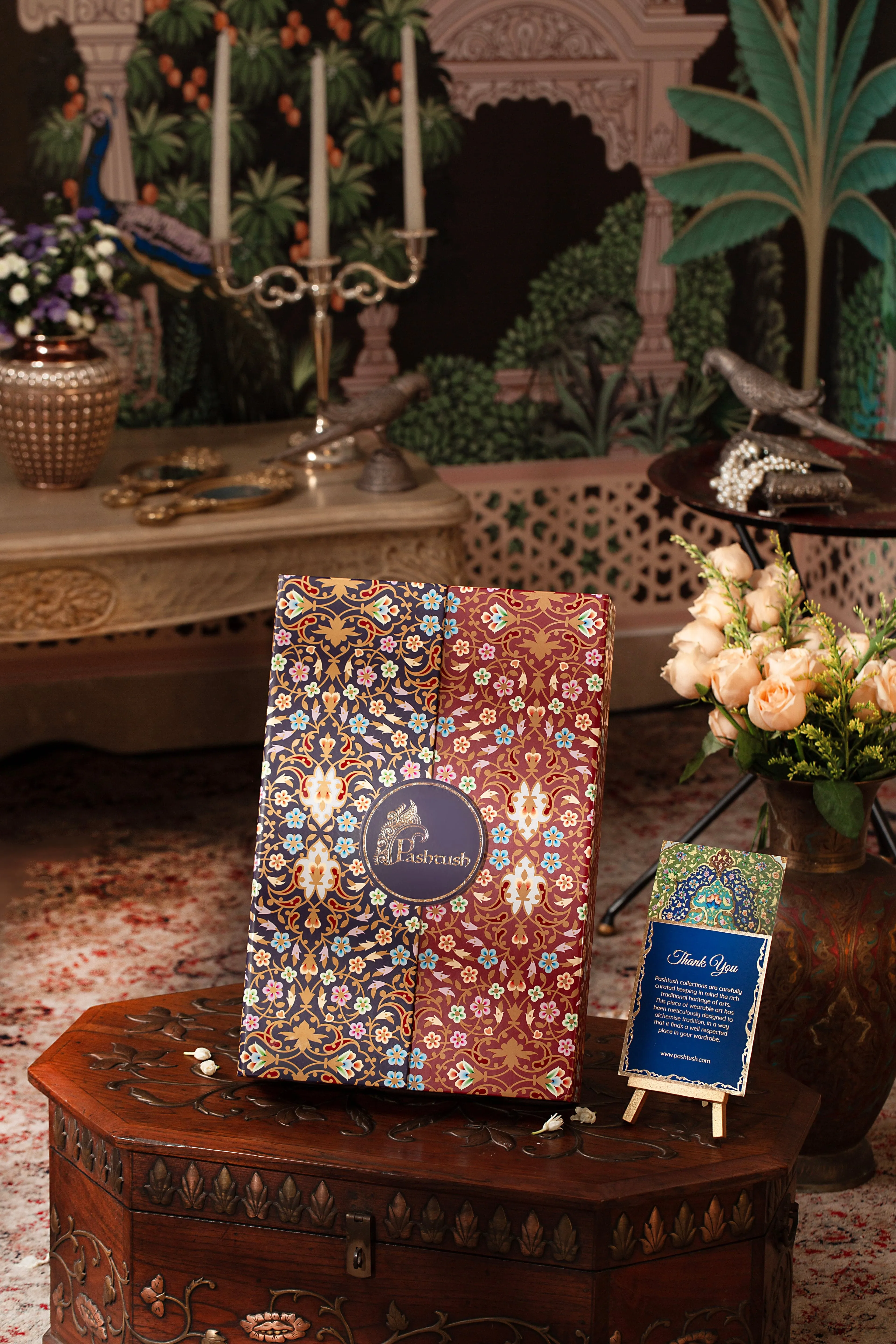 Pashtush His and Her set of Fine Wool Shawls, With Premium Gift Box, Beige and Multicolour