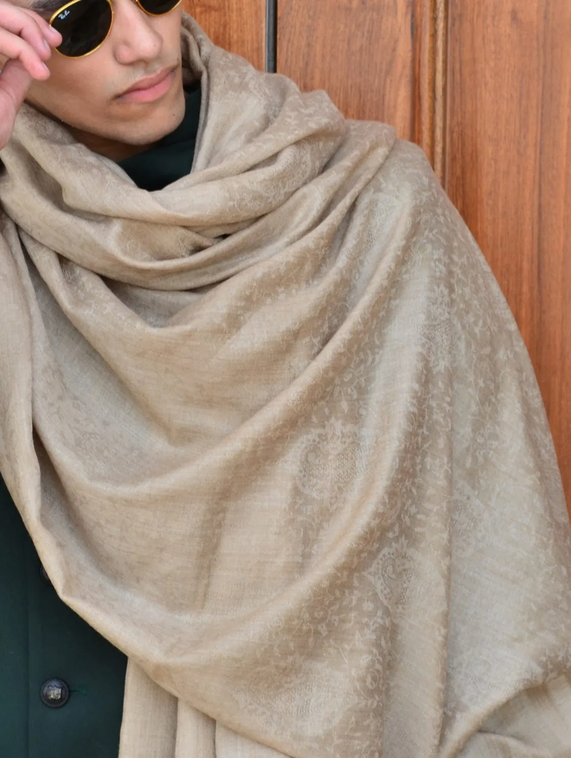 Pashtush His and Her set of Fine Wool Shawls, With Premium Gift Box, Beige and Multicolour