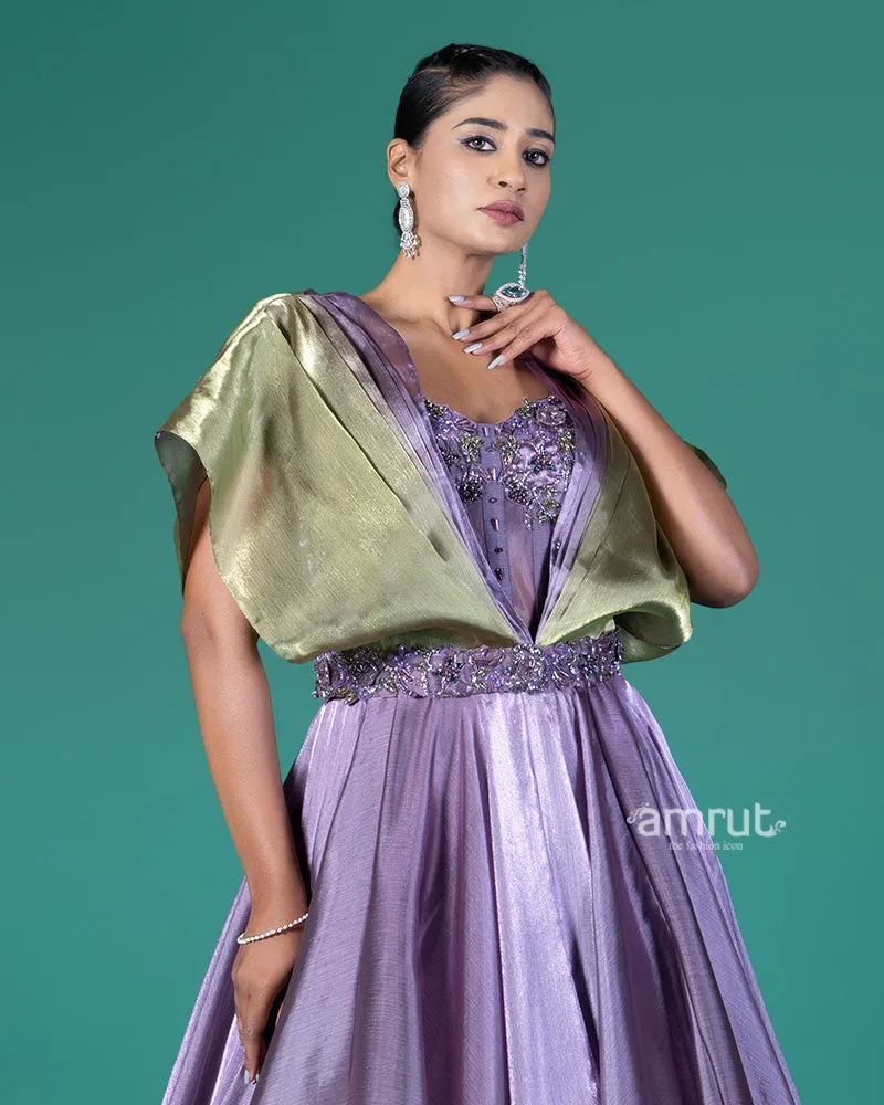 Purple and Green Embellished Gown