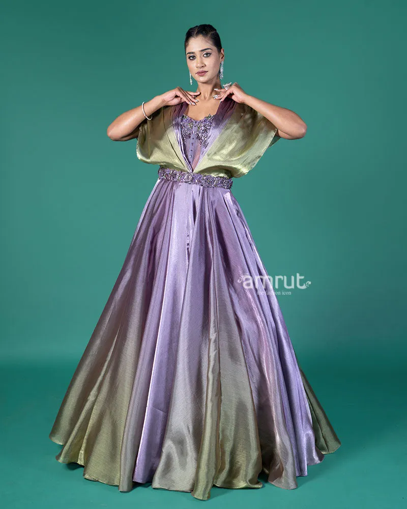 Purple and Green Embellished Gown