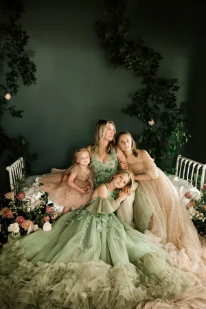 "Sage Symphony " Couture Floor length gown  (Adult 2-8)