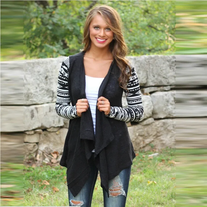 Retro Styles Print Lapel Irregular Loose Cardigan