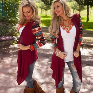 Retro Styles Print Lapel Irregular Loose Cardigan