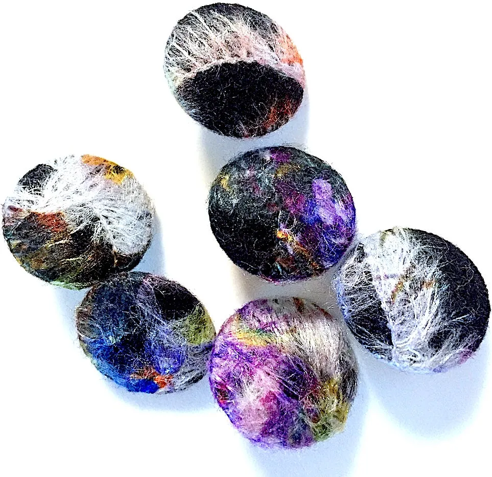 SALE Felt-Covered Large Buttons, Set of Six Abstract Designs  15/16"  #FC-24