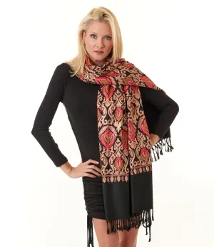 Sevya Handmade, Fuschia Abstract Leaf hand embroidered viscose shawl 28x72