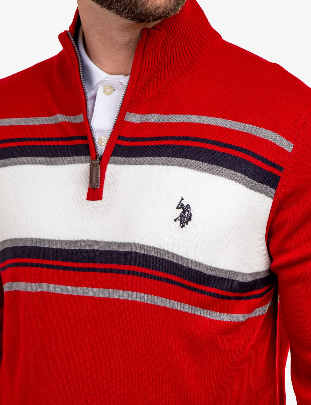 SOFT CHEST STRIPE 1/4 ZIP SWEATER