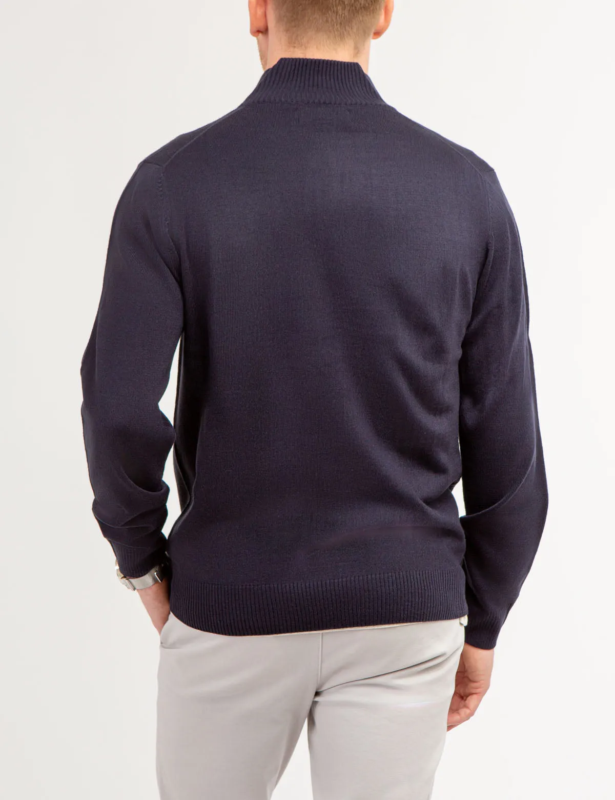 SOFT CHEST STRIPE 1/4 ZIP SWEATER