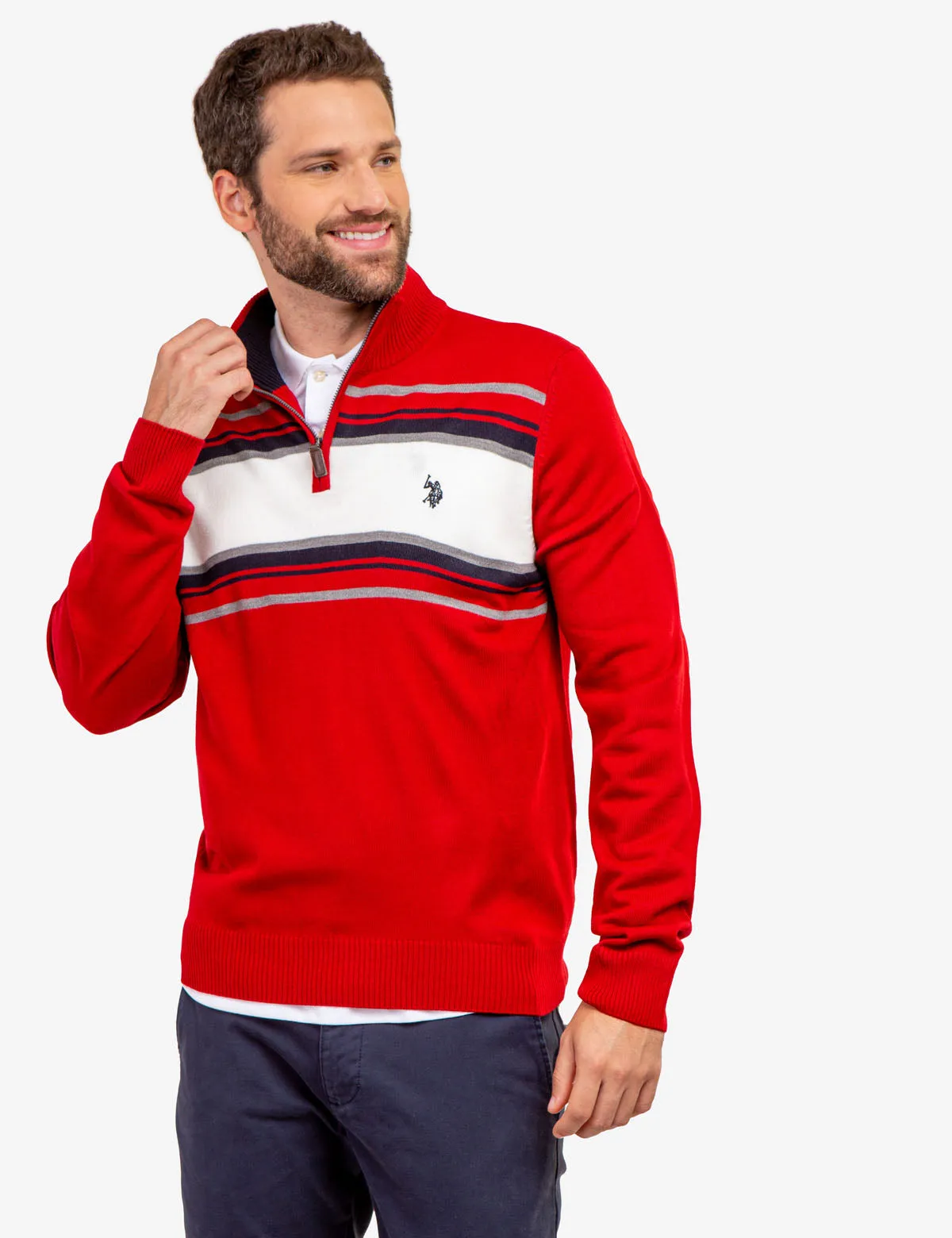 SOFT CHEST STRIPE 1/4 ZIP SWEATER