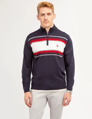 SOFT CHEST STRIPE 1/4 ZIP SWEATER
