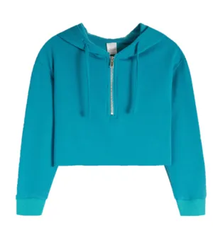 ^Soft Crop Half Zip Hoodie - Jade Blue