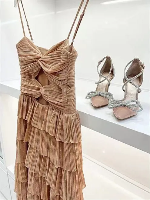 Spaghetti A-line Ruffled Prom Dresses, Chic Prom Dresses, Newest Prom Dresses, Party Dresses, Beachy Prom Dresses