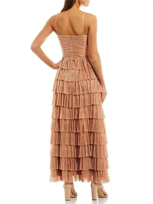 Spaghetti A-line Ruffled Prom Dresses, Chic Prom Dresses, Newest Prom Dresses, Party Dresses, Beachy Prom Dresses
