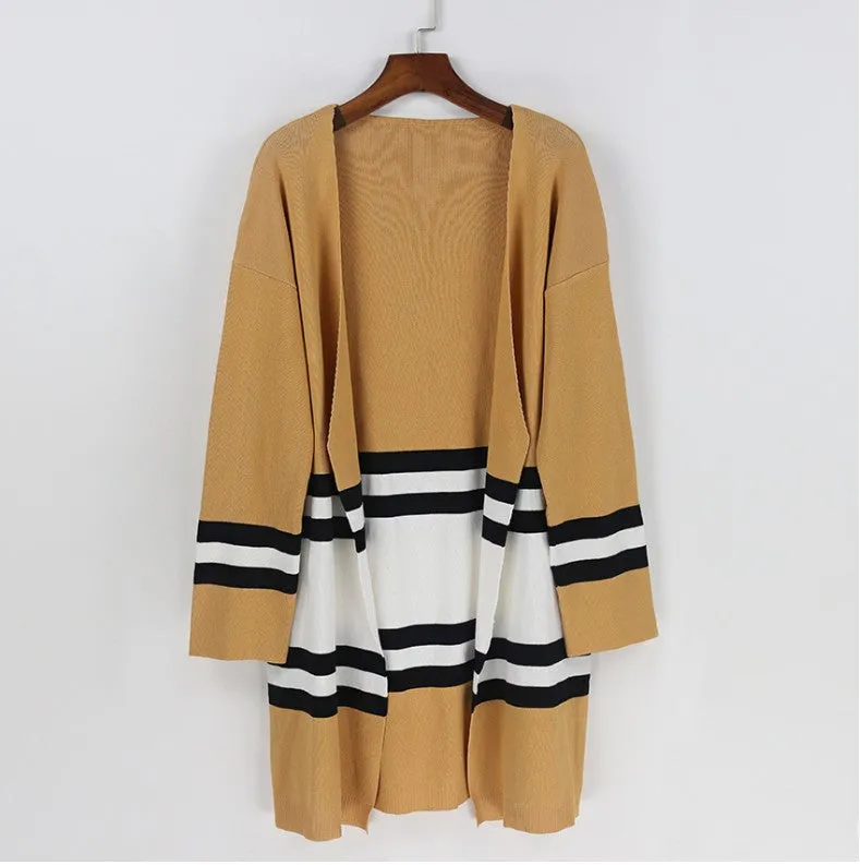 Stripes Patchwork Color Block Loose Cardigan