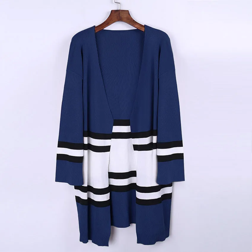 Stripes Patchwork Color Block Loose Cardigan