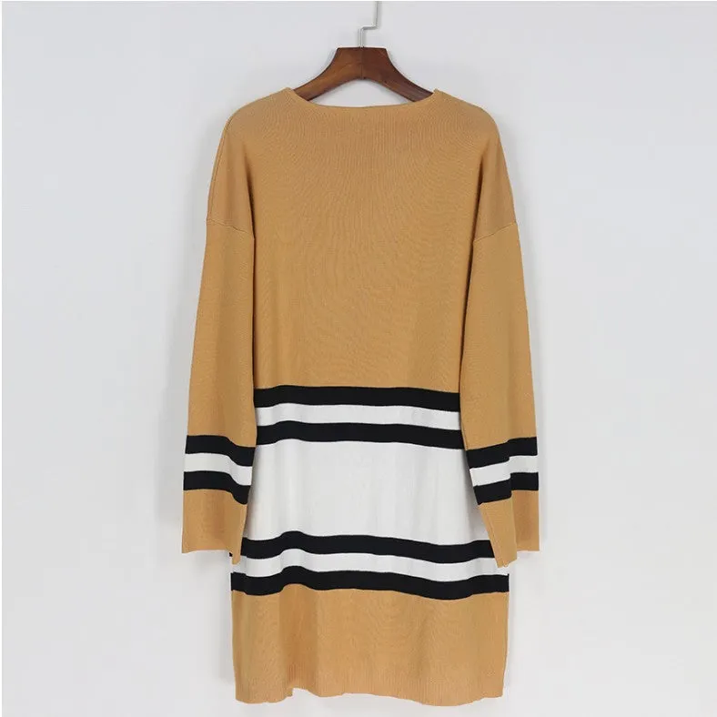 Stripes Patchwork Color Block Loose Cardigan