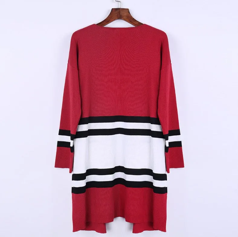 Stripes Patchwork Color Block Loose Cardigan