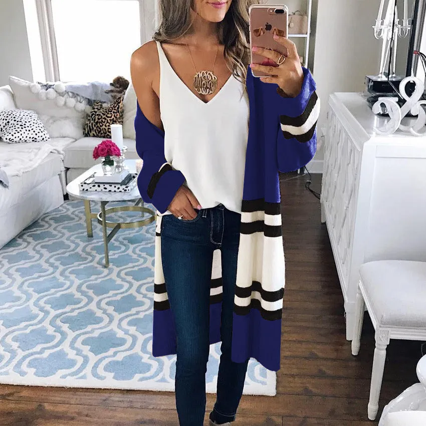 Stripes Patchwork Color Block Loose Cardigan
