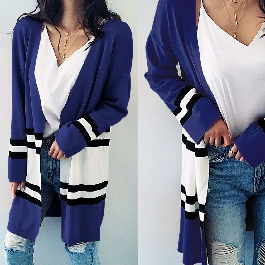 Stripes Patchwork Color Block Loose Cardigan