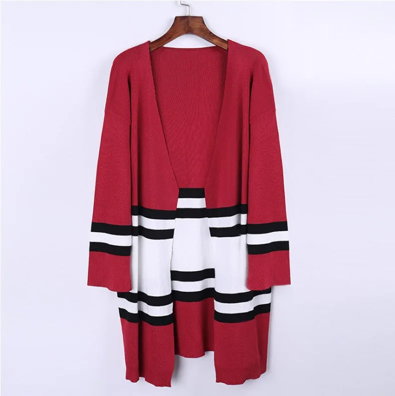 Stripes Patchwork Color Block Loose Cardigan