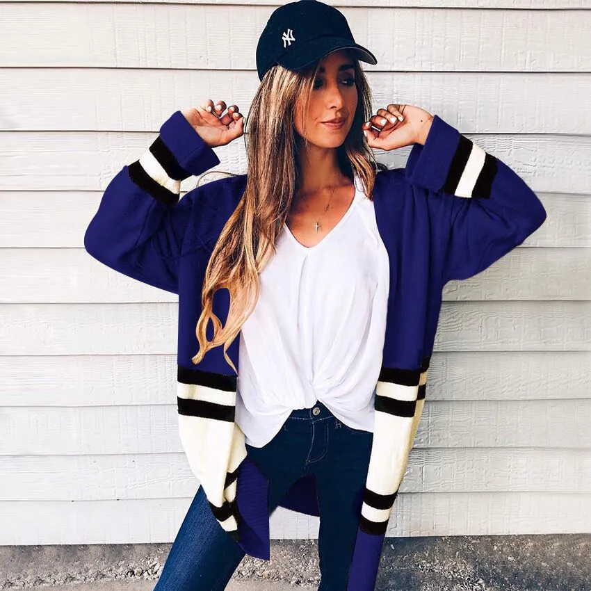 Stripes Patchwork Color Block Loose Cardigan