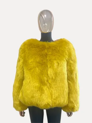 Two Tone Mustard Faux Fur Jacket