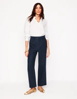 Westbourne Crop Linen Trousers-Navy