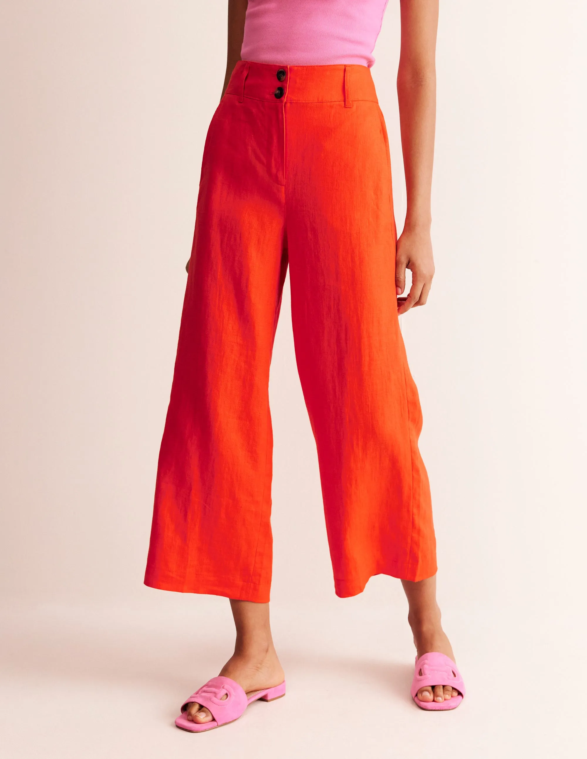 Westbourne Linen Crop Trousers-Mandarin Orange