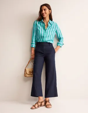 Westbourne Linen Crop Trousers-Navy