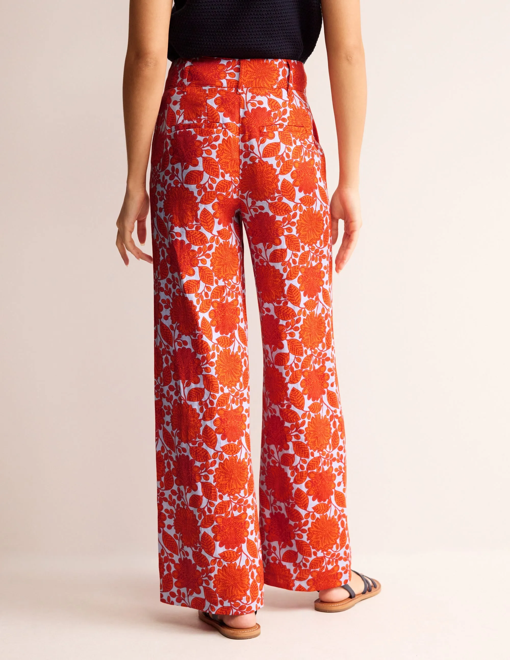 Westbourne Linen Trousers-Firecracker, Gardenia Swirl