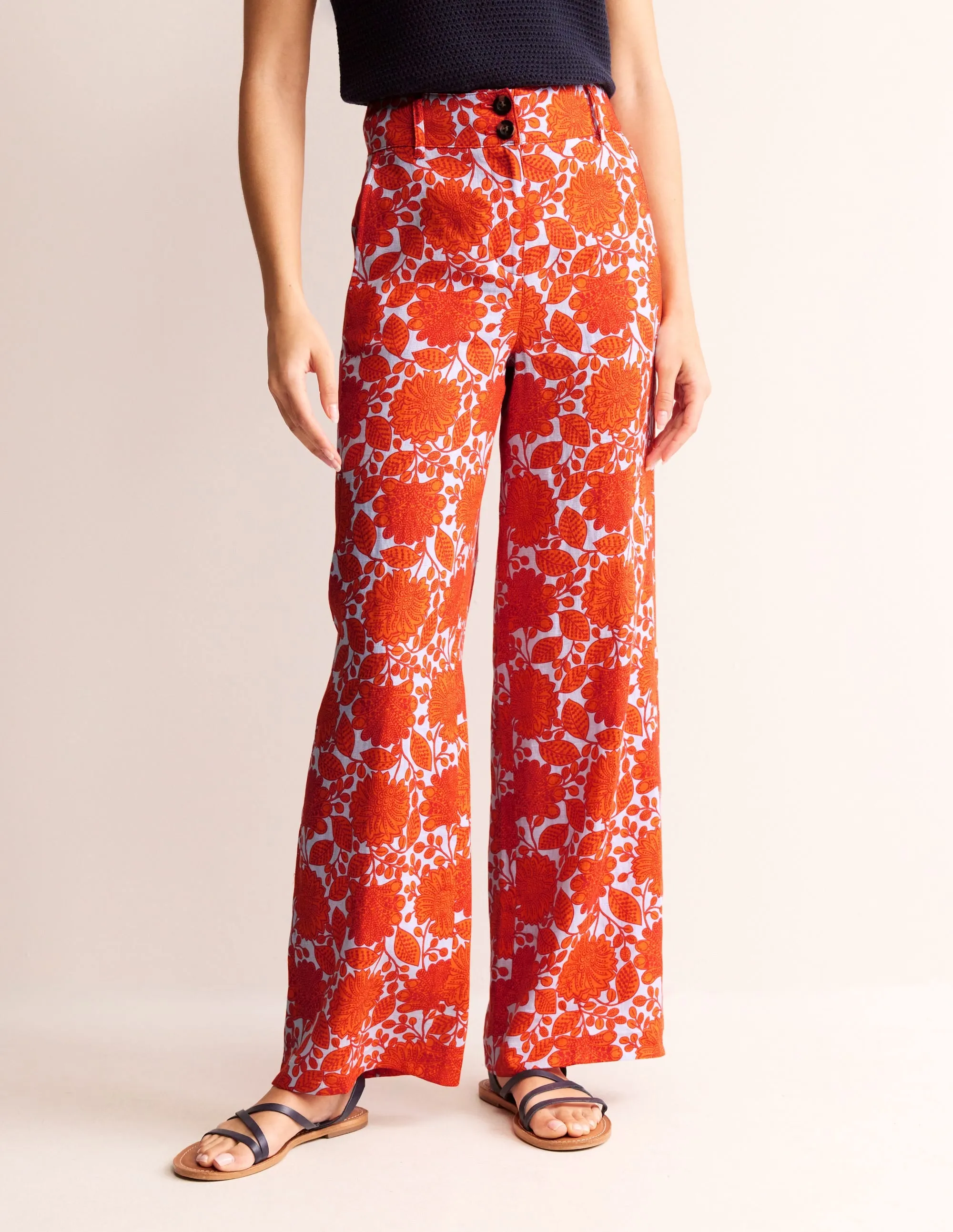 Westbourne Linen Trousers-Firecracker, Gardenia Swirl