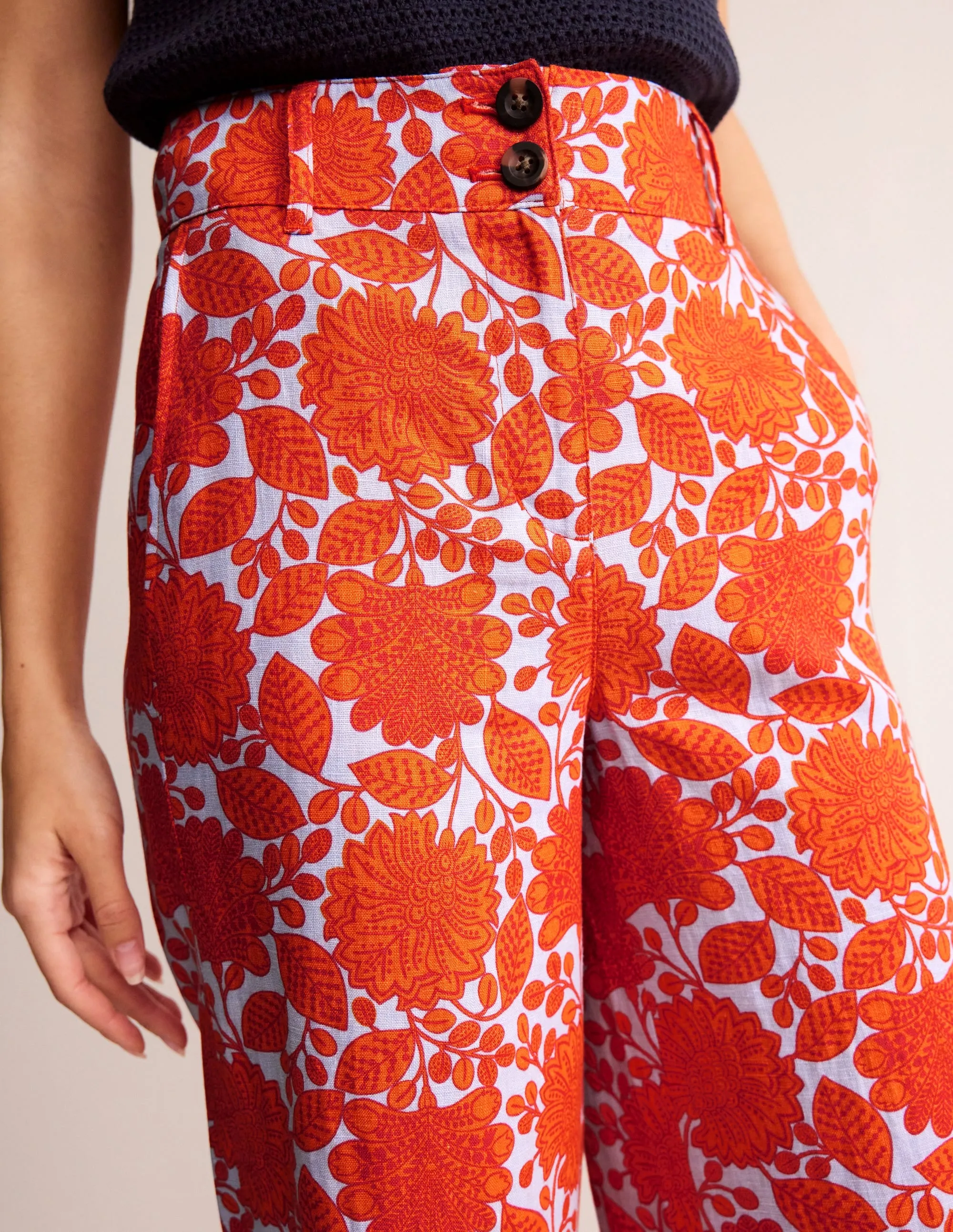 Westbourne Linen Trousers-Firecracker, Gardenia Swirl