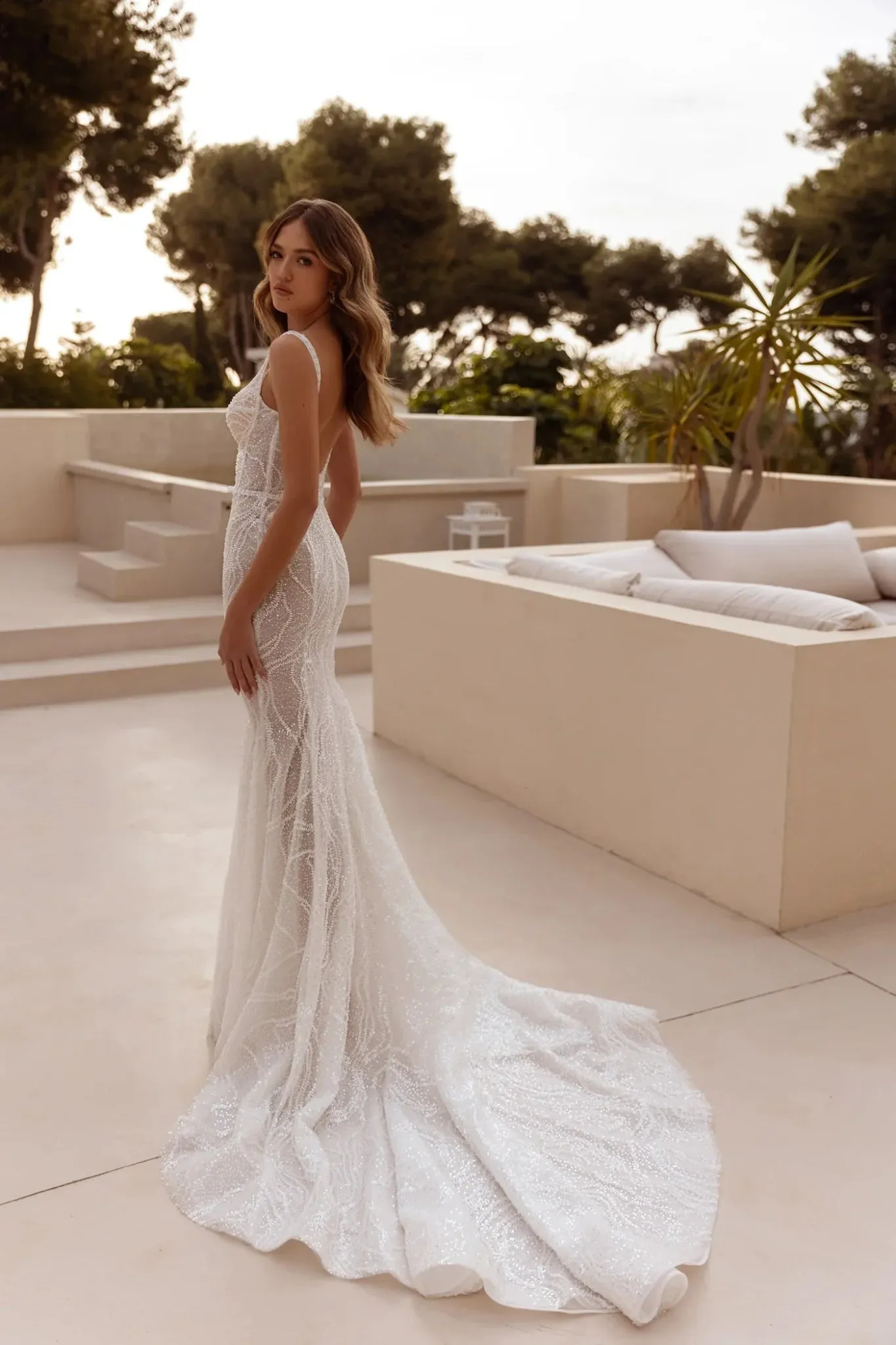 White Fitted Wedding Dress with Sleeveless Design and Elegant Floor-Length Train - Plus Size-Brooks