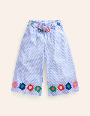 Wide Leg Trousers-Vintage Blue / Ivory Stripe