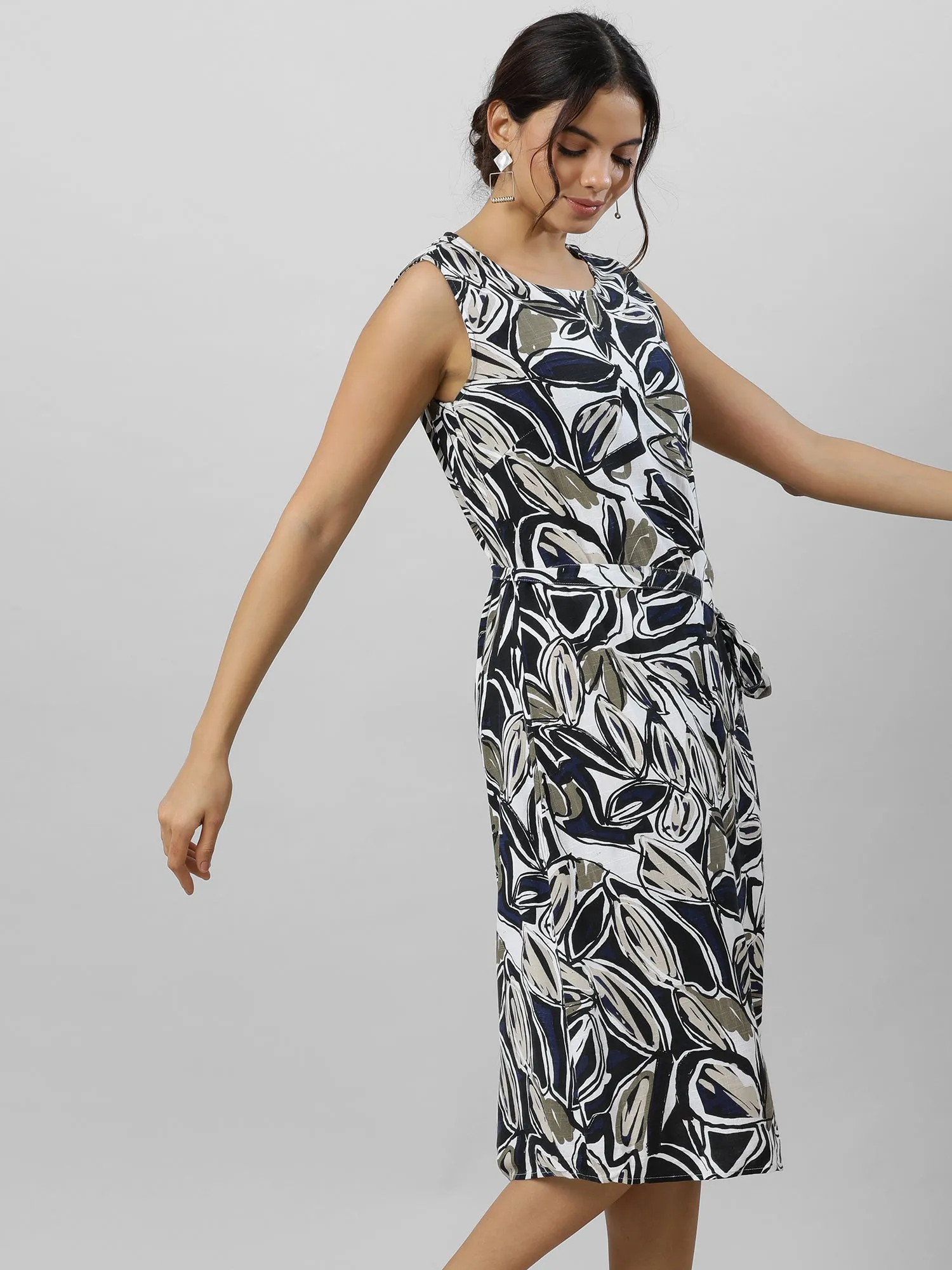 Women Chic Sleeveless White Print Dress
