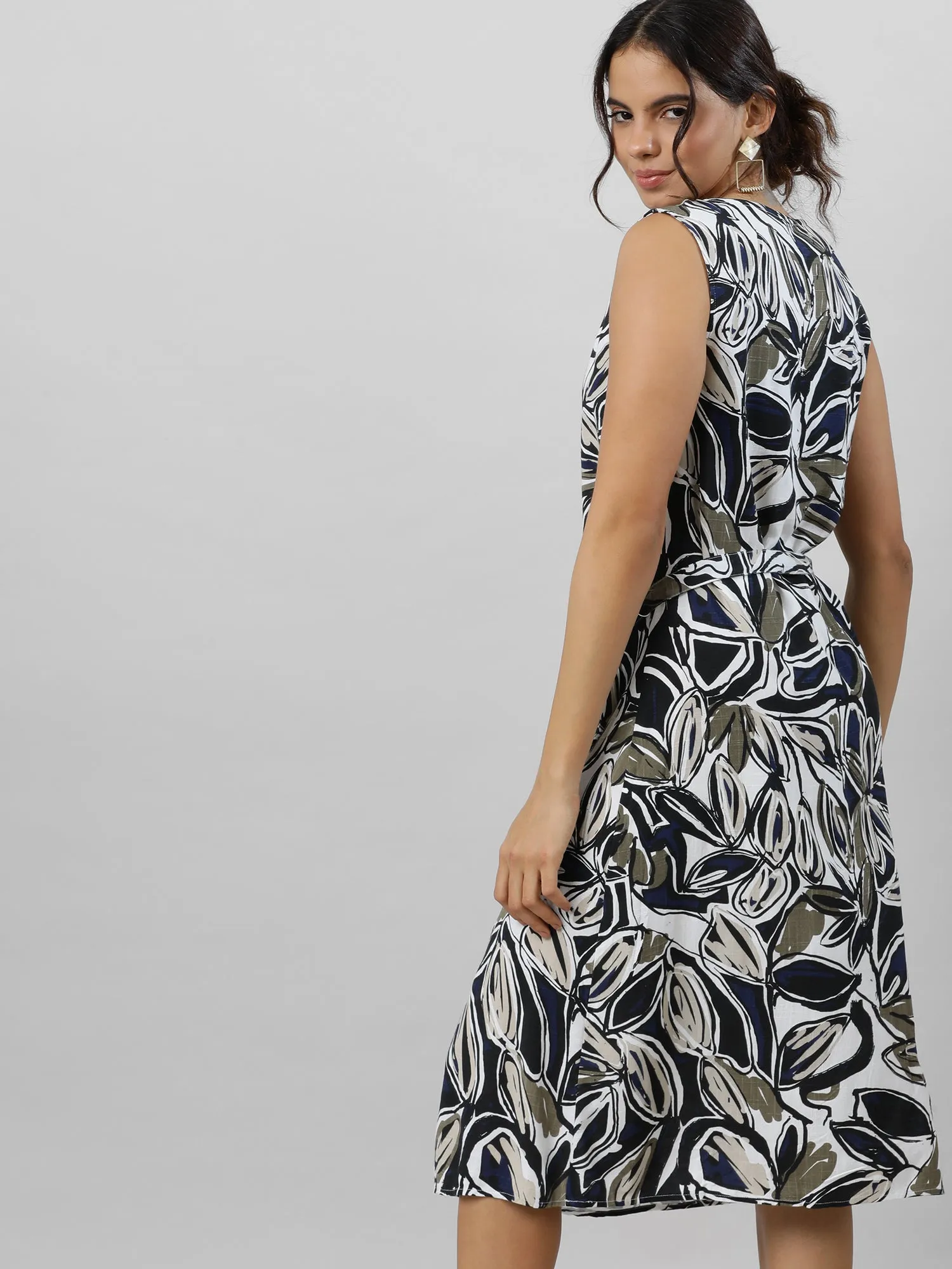Women Chic Sleeveless White Print Dress