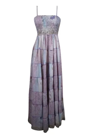 Womens Strapdress Lavender Floral Maxidress Summer Flared Beach Dress, S/M